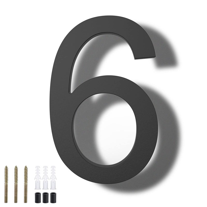 DEWEL 8 inch Floating Large House Numbers for Outside  Black Modern House Address Numbers Decor for 911 Visibility Signage with Nail Kits (House Number 6) - Image 1
